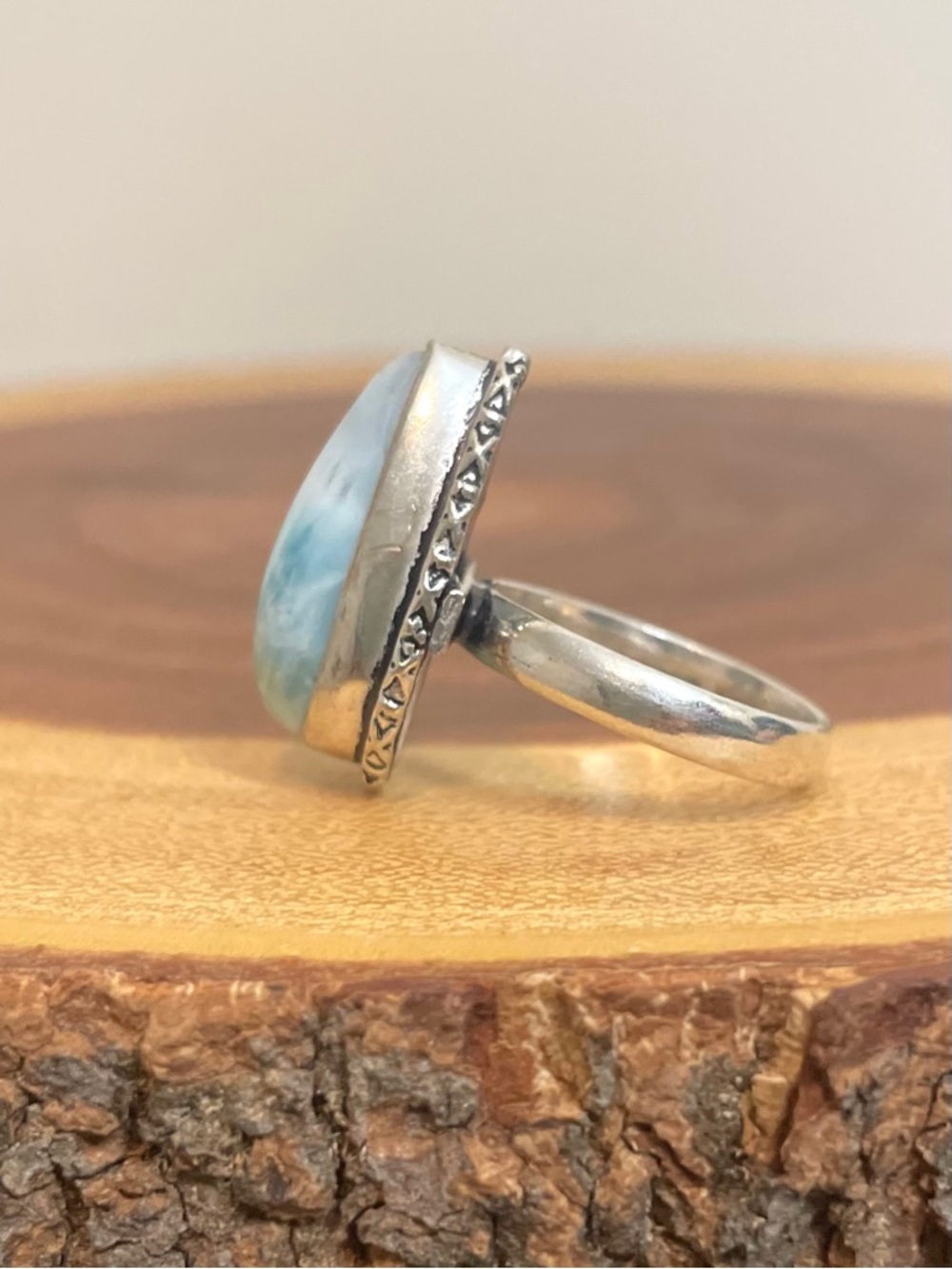 Genuine Larimar Sterling Silver Plated Teardrop Ring NWOT - Picture 7 of 10
